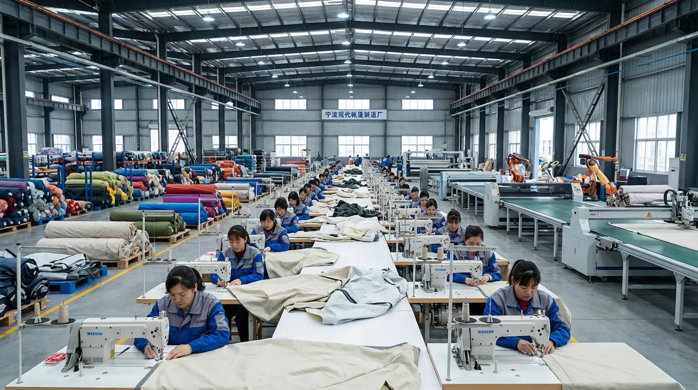 Atelier de production des tentes Xinqiu à Ningbo